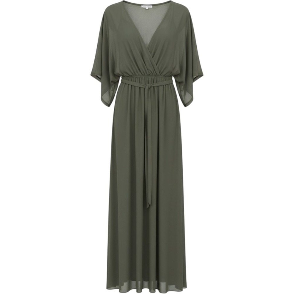 Baltic Born Maxi Dress Women Medium Green Kimono Sleeve Faux Wrap Front Formal